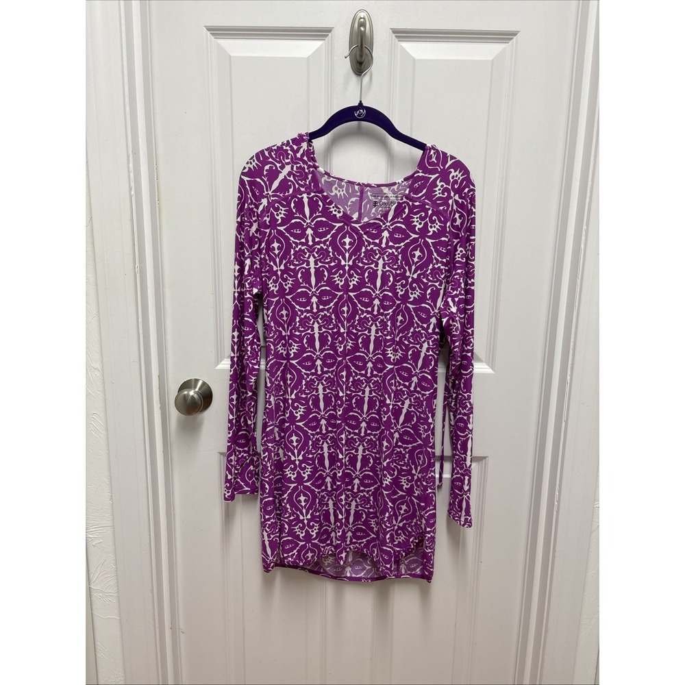 Coolibar Hooded Swim Cover-up‎ Dress Purple & White Geometric Seacoast Print - M